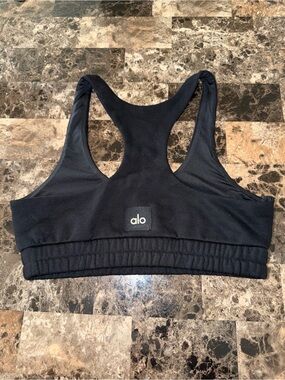 ALO YOGA SCOOP NECK SWEATSHIRT SPORT BRA BLACK COLOR Size SMALL